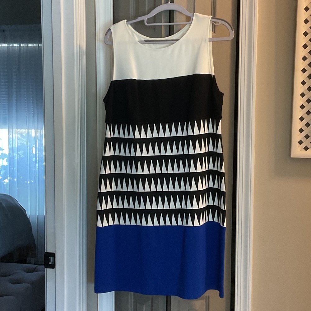 Bailey 44 White, Black & Blue Geometric Colorblock Midi Dress